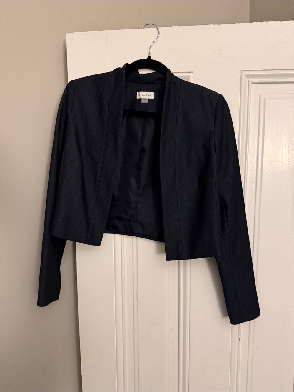 Calvin Klein Women's Navy Open-Front Cropped Blazer